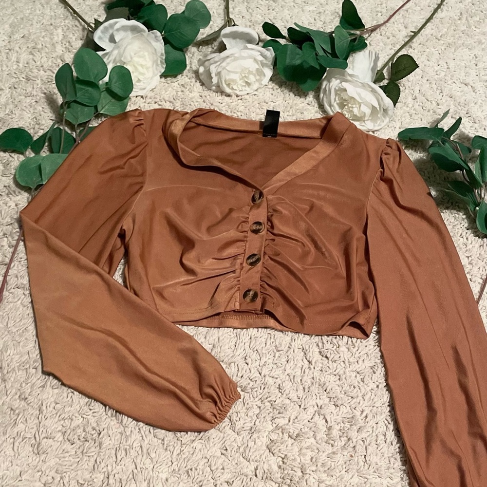 Silky crop top blouse, size 2/XS